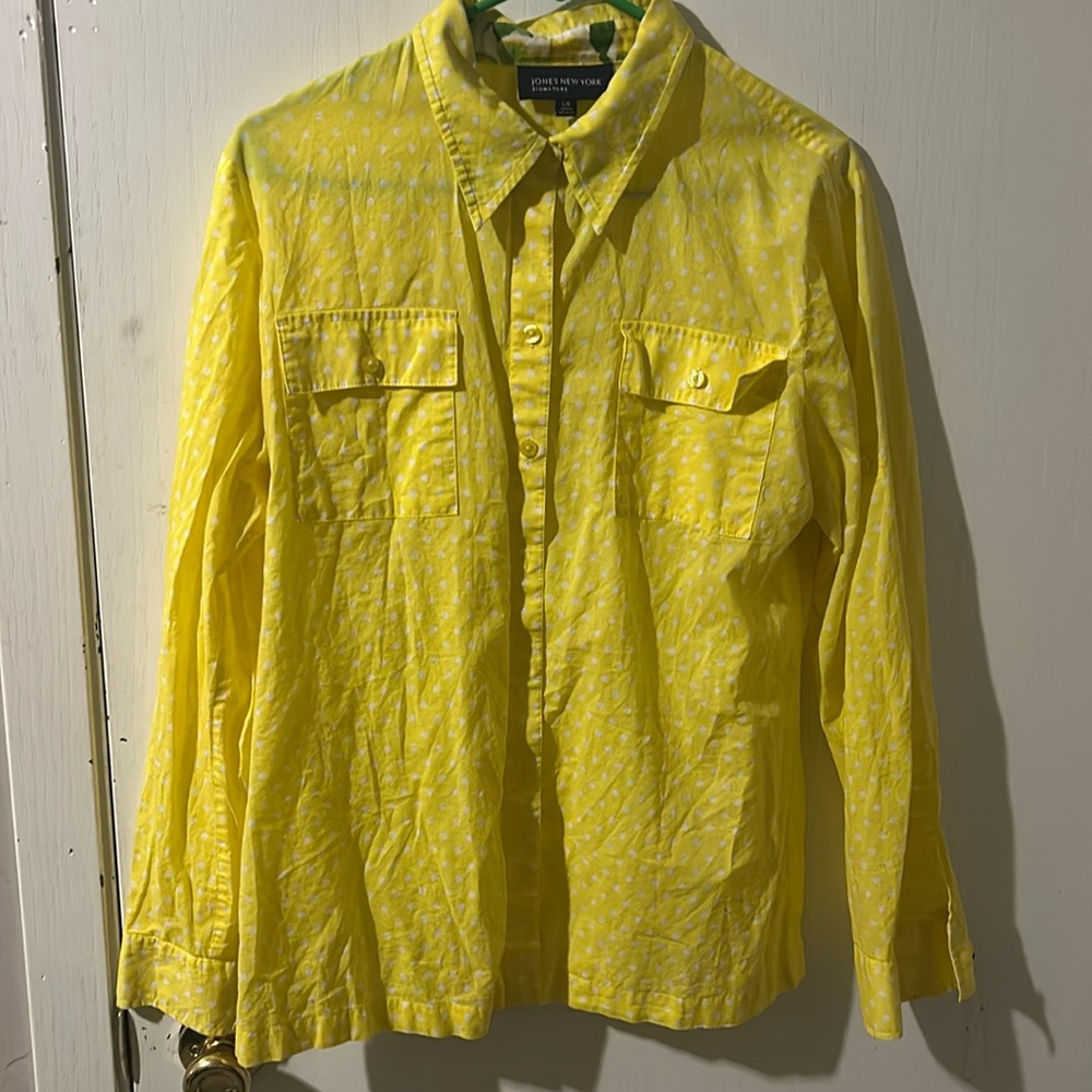 LG bright yellow button down shirt.
